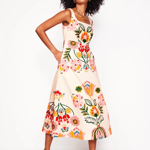 Boden Women's Floral Sleeveless Square Fit & Flare Dress Sz: 6